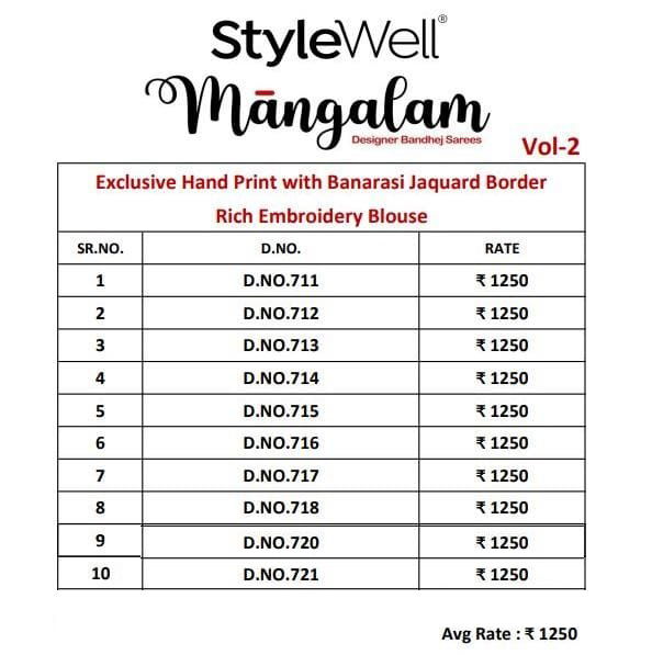 Mangalam Vol 2 By Stylewell Bandhej Wedding Sarees Catalog